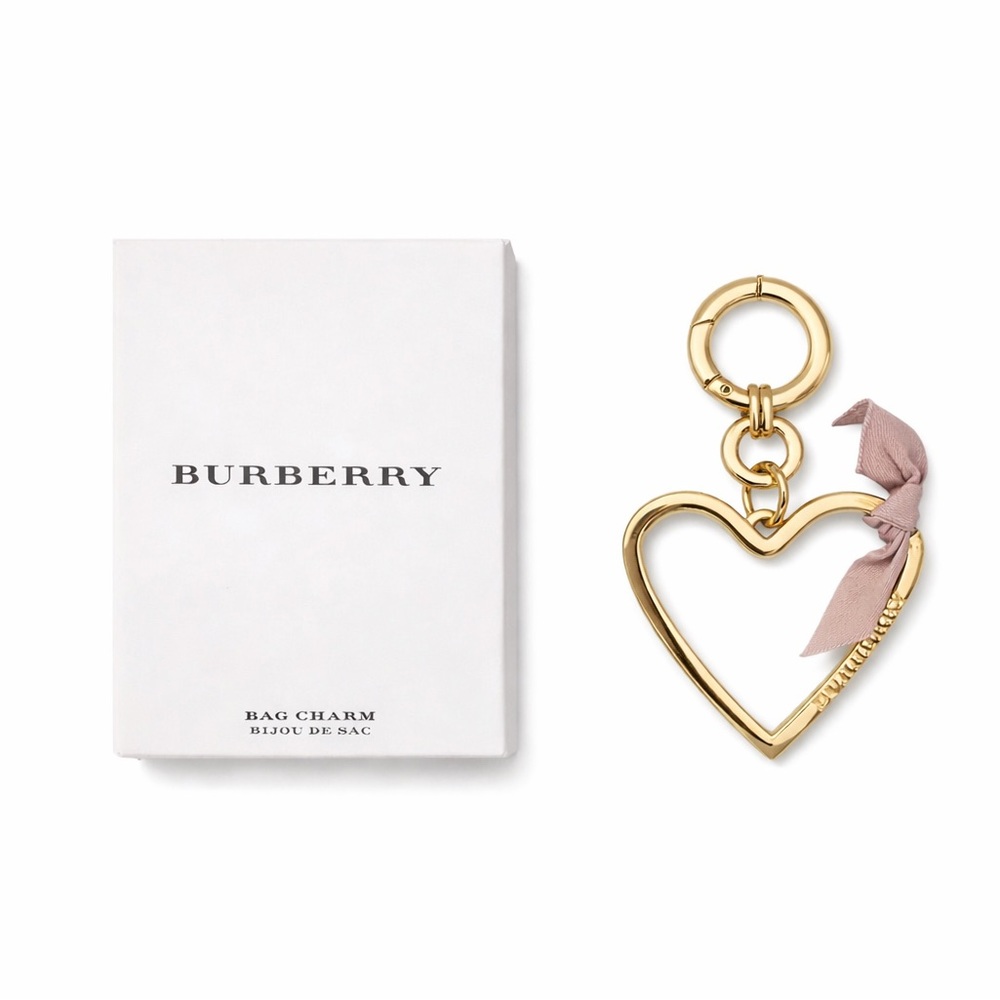Burberry Gold Heart Key Holder/Bag Charm with a Pink Ribbon